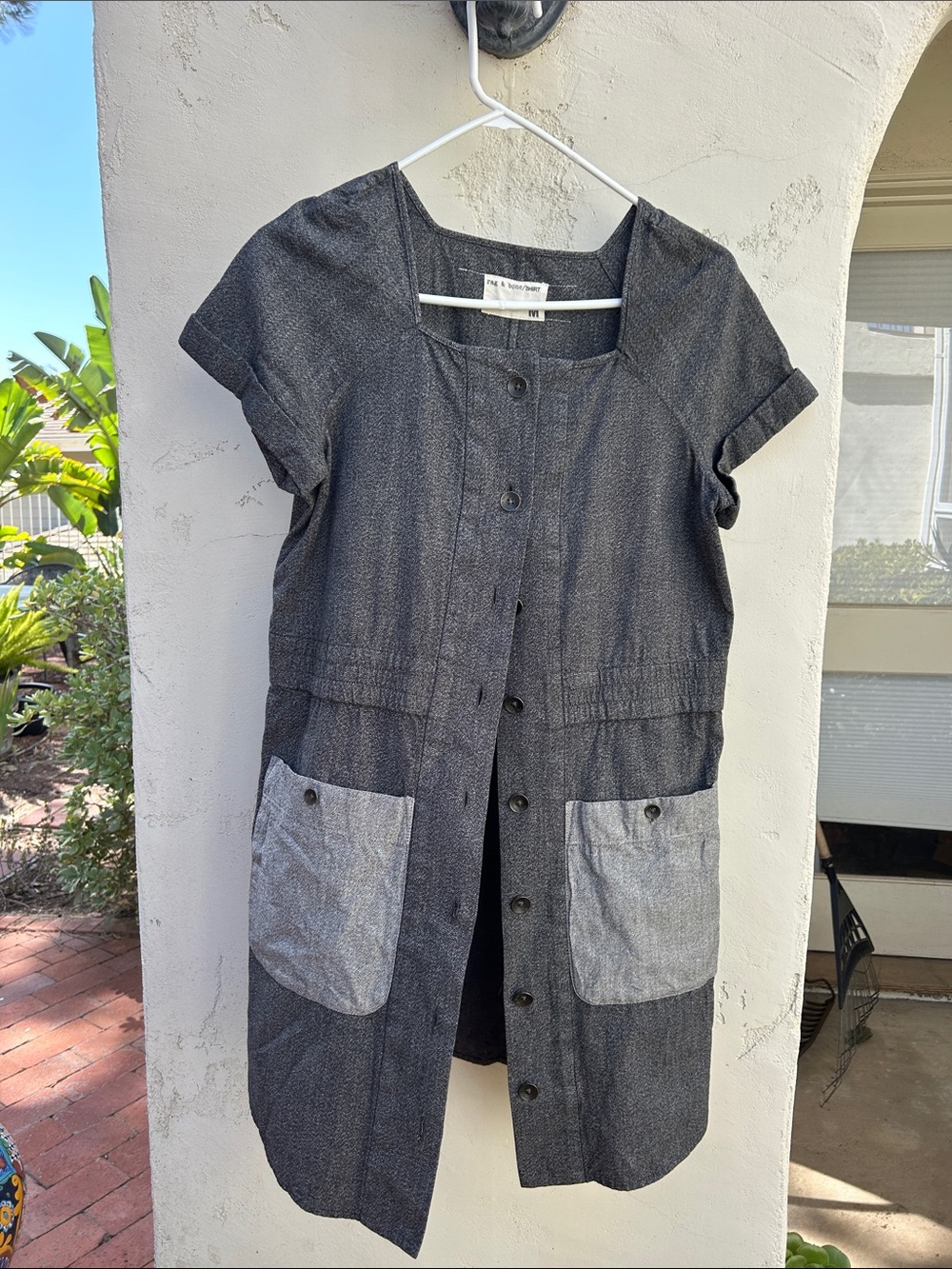 Rag & Bone Cotton Button Down Shirt Dress Gray